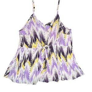 Torrid Cami Tank Top Women Plus Sz 3 Purple Ikat‎ Print Tie Front Peplum Summer